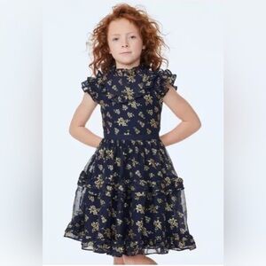 Janie and Jack Sparkle Holiday Marine Floral Blue Gold Dress Size 12 Girls $109